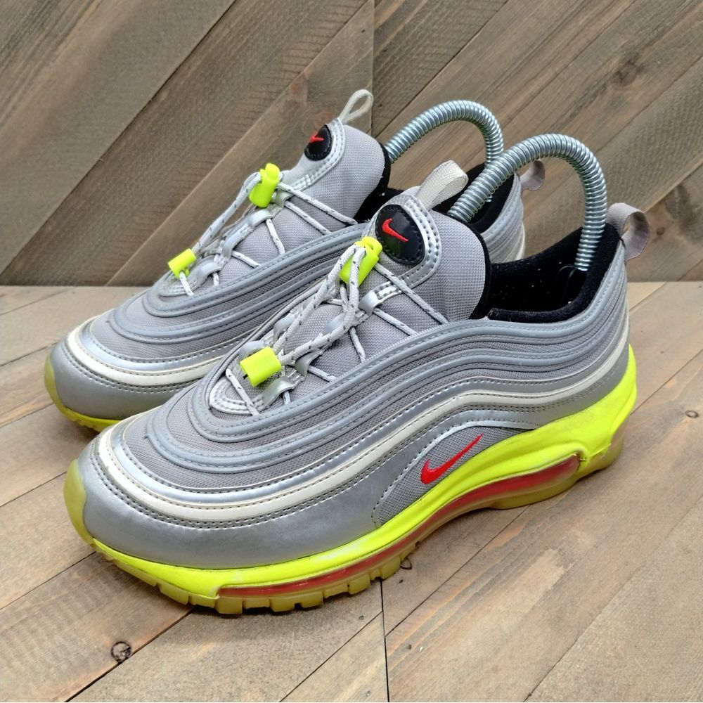 Nike Air Max 97 RFT GS Athletic Shoes Womens Size 6.5 Metallic Silver Volt